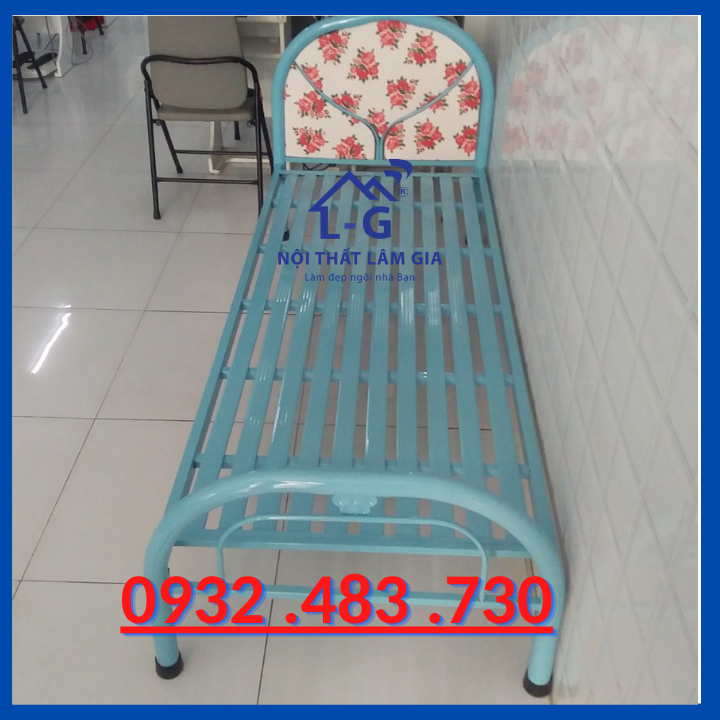 Giường sắt giá rẻ - giường sắt đơn rộng 80x2m - màu xanh biển