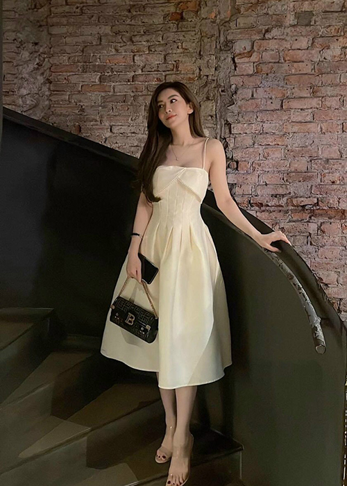 Đầm Tapta Dạ Hội 2 Dây Cổ Phối Ren Thời Trang