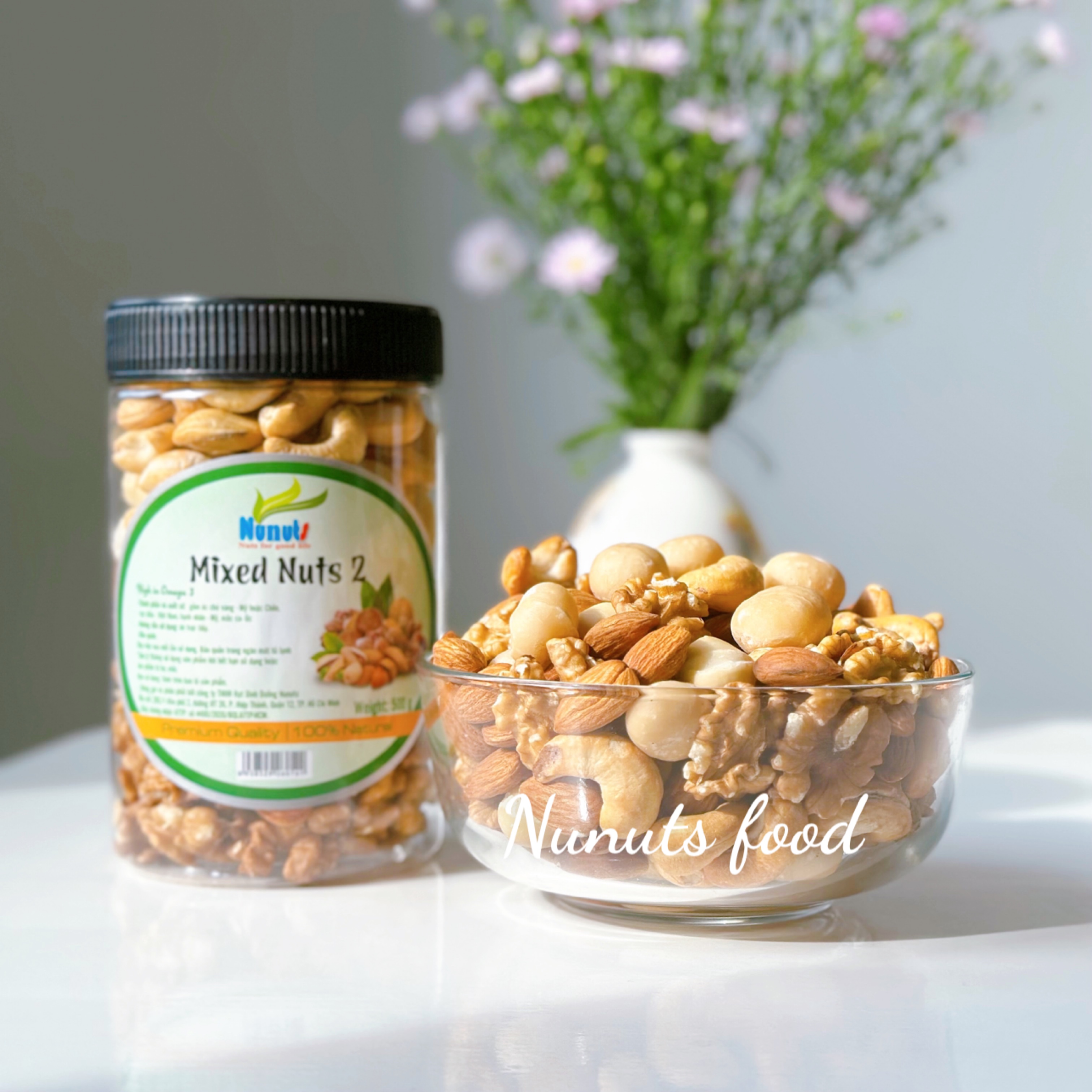 Mix hạt dinh dưỡng cho bà bầu gồm 4 loại tách vỏ sấy giòn, nướng mật ong, làm sữa.