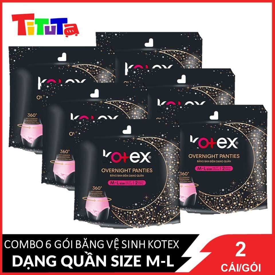 Combo 6 bvs Kotex đêm dạng quần M/L 2 miếng