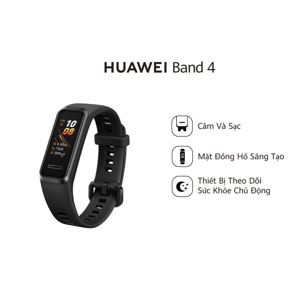 Vòng Đeo Tay Thông Minh Huawei Band 4 | Thiết Kế Trẻ Trung, Trải Nghiệm Hoàn Hảo | Mặt Đồng Hồ Sáng Tạo | Sạc Dễ Dàng, Dùng Lâu Hơn | Phát Hiện Bão Hòa Oxy | Theo Dõi Nhịp Tim Thông Minh | Hàng Chính Hãng - Đen Khói