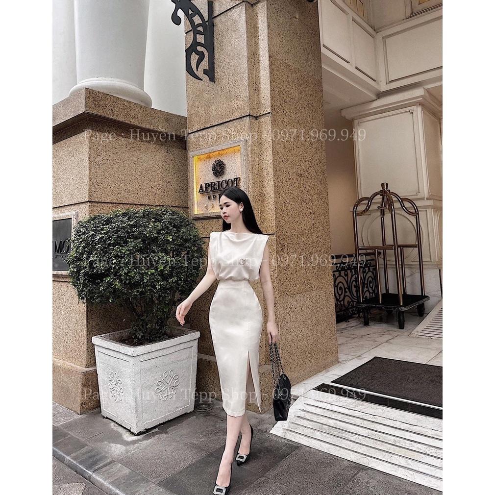 SET ĐI CHƠI, SET 2 MÓN ÁO LỤA CỔ TÀU PHỐI CHÂN VÁY XẺ CỰC SANG CHẢNH