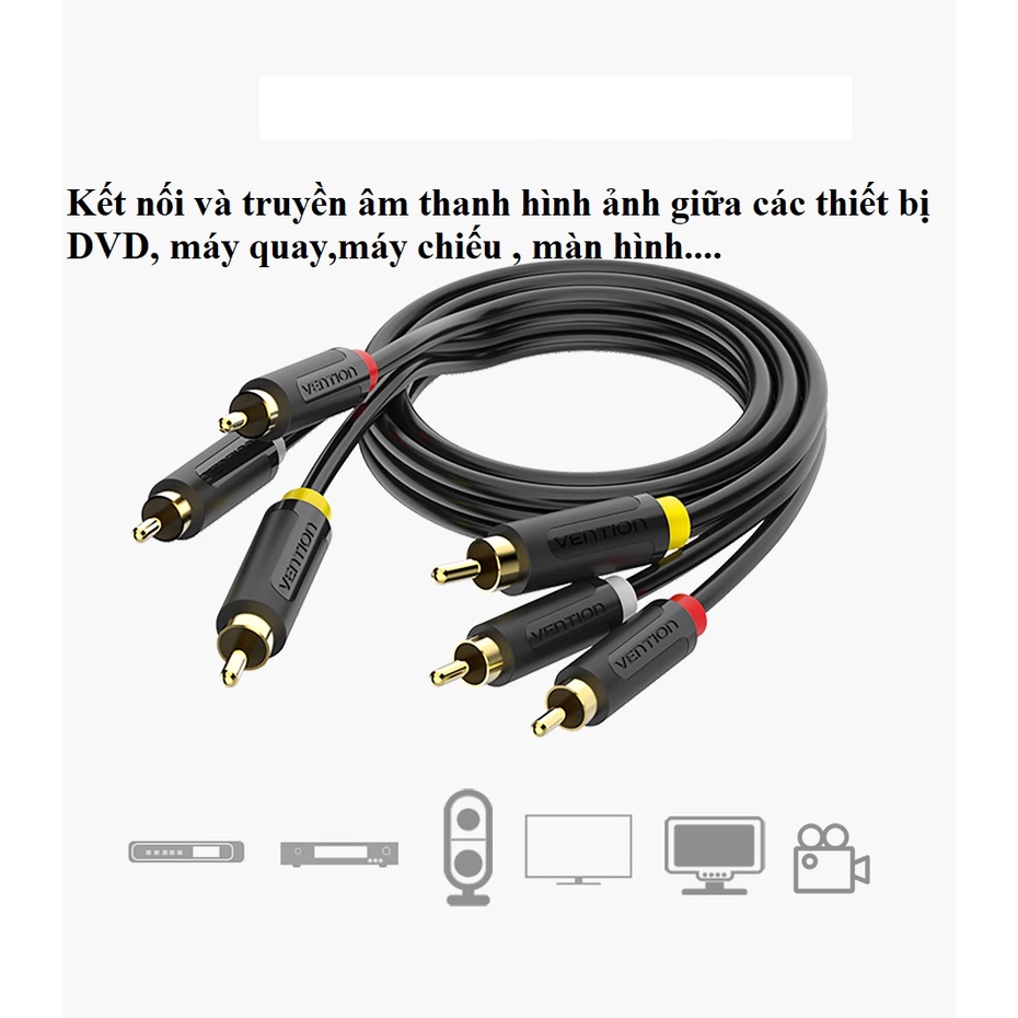 [Cáp 3 đầu RCA] Cáp âm thanh 3 đầu RCA dương ra 3 đầu RCA dương Vention BCA (1.5m)  - Hàng chính hãng