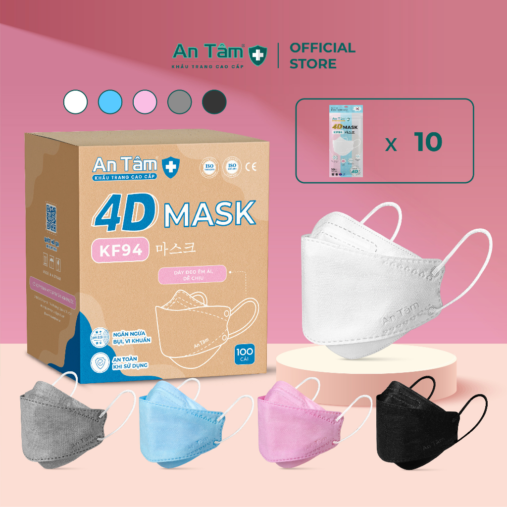 Thùng Khẩu Trang Y Tế Kháng Khuẩn KF94 An Tâm- 4 Lớp