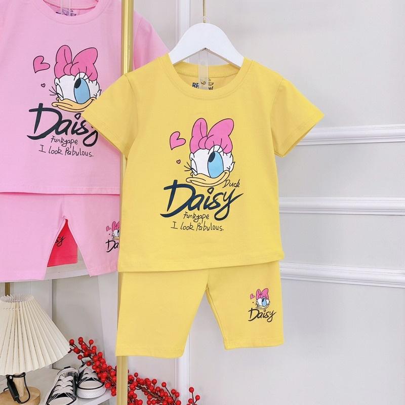Bộ cộc tay cotton in hình daisy cho bé gái màu hồng . vàng. sen size đại 23-35kg