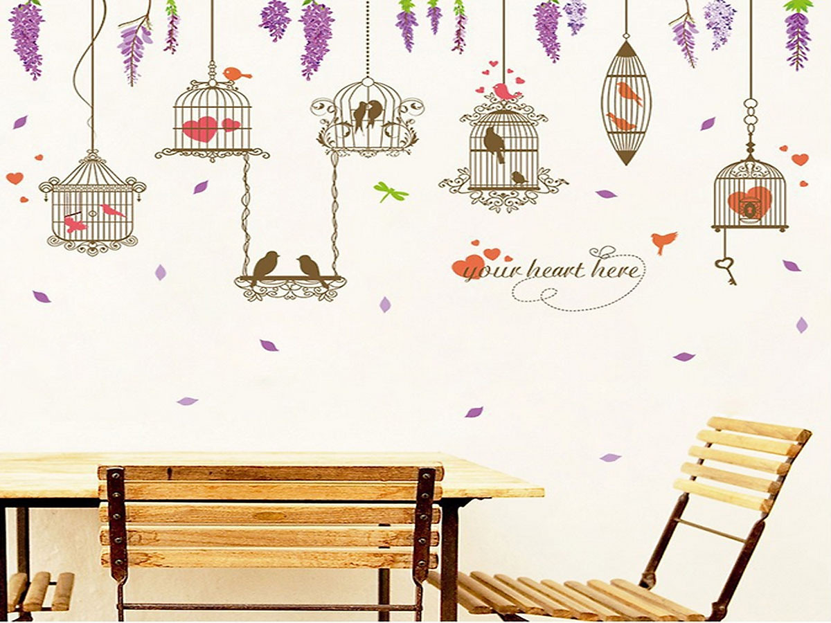 Decal dán tường Lồng chim trái tim - HP510
