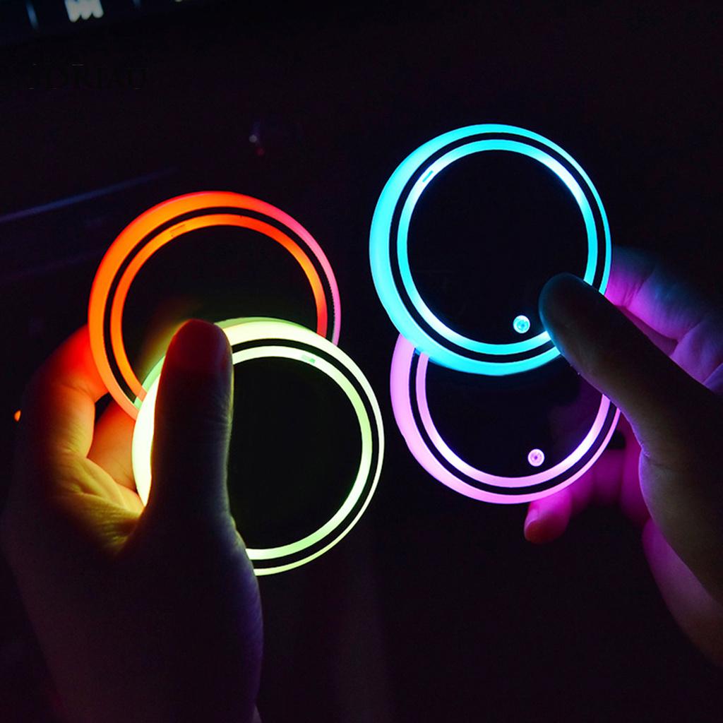 Bộ 2 Đế Lót Ly Tích Hợp Đèn Led Nhiều Màu Sắc Cho Xe Hơi