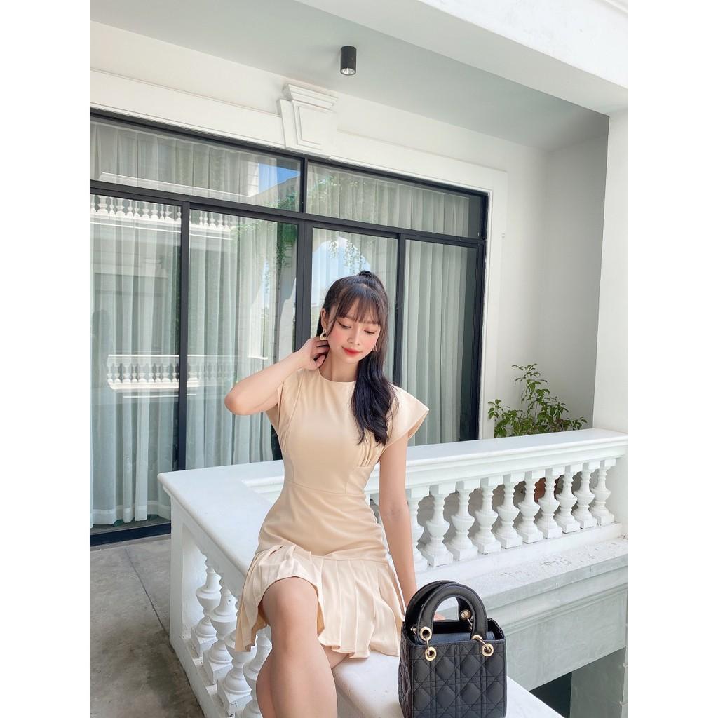 Đầm dự tiệc xếp ly 2 màu tay lỡ xinh đẹp dễ thương XUONGMAYHB