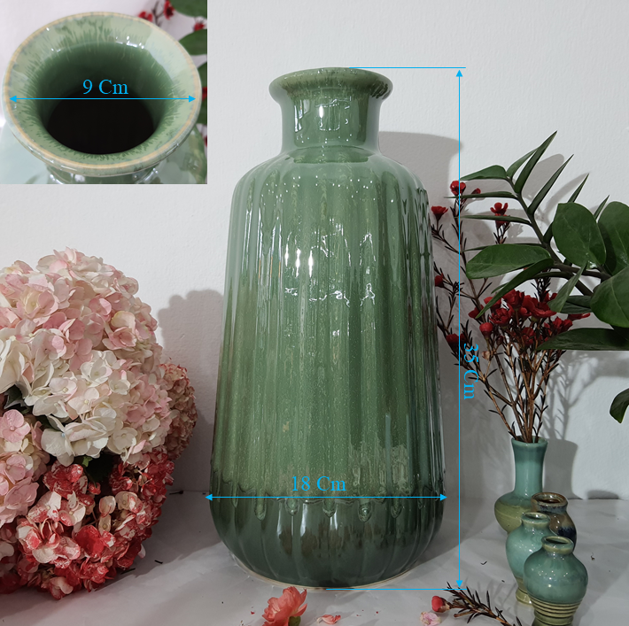 Bình hoa cao cấp bát tràng men hỏa biến xanh ngọc H35