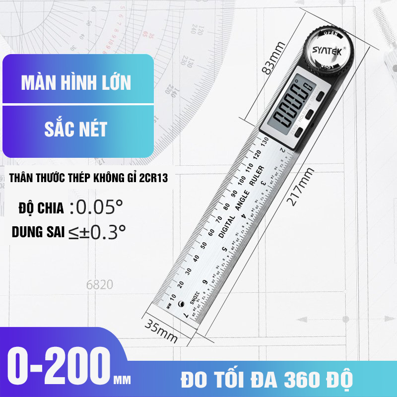 Thước đo góc điện tử 200mm ,đo góc nghiêng thép không rỉ