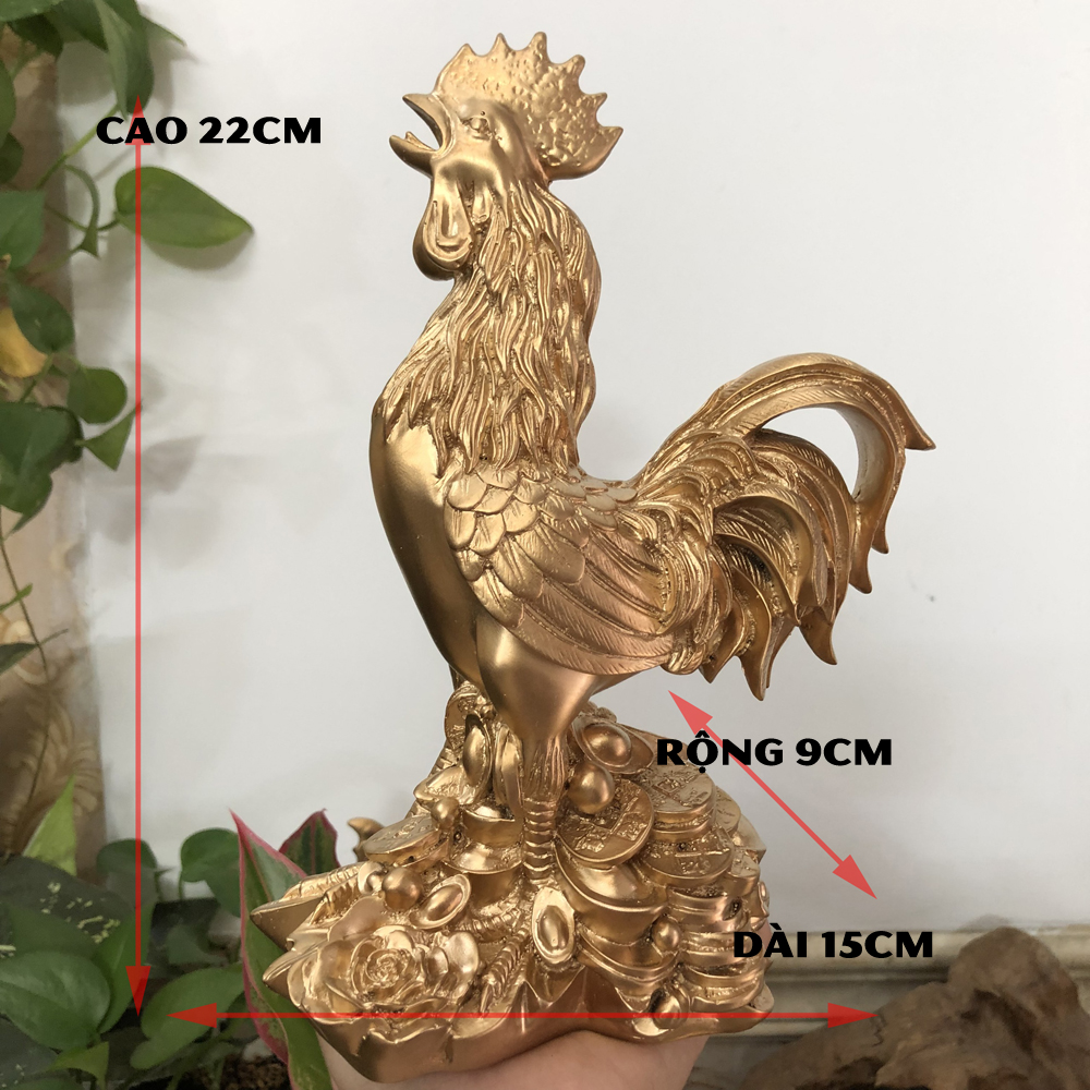 [Gà phong thủy- Cao 22cm] Tượng đá con gà trang trí phong thủy bàn làm việc gà trang trí phong thủy nhà cửa - Nhũ đồng