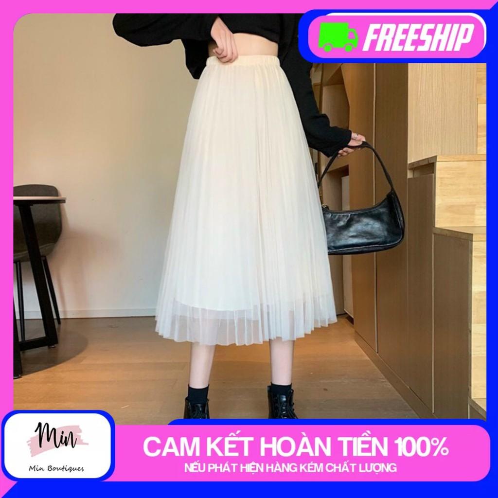Chân váy công chúa - Chân váy MIDI LƯỚI xếp ly 2 lớp - dài 70cm