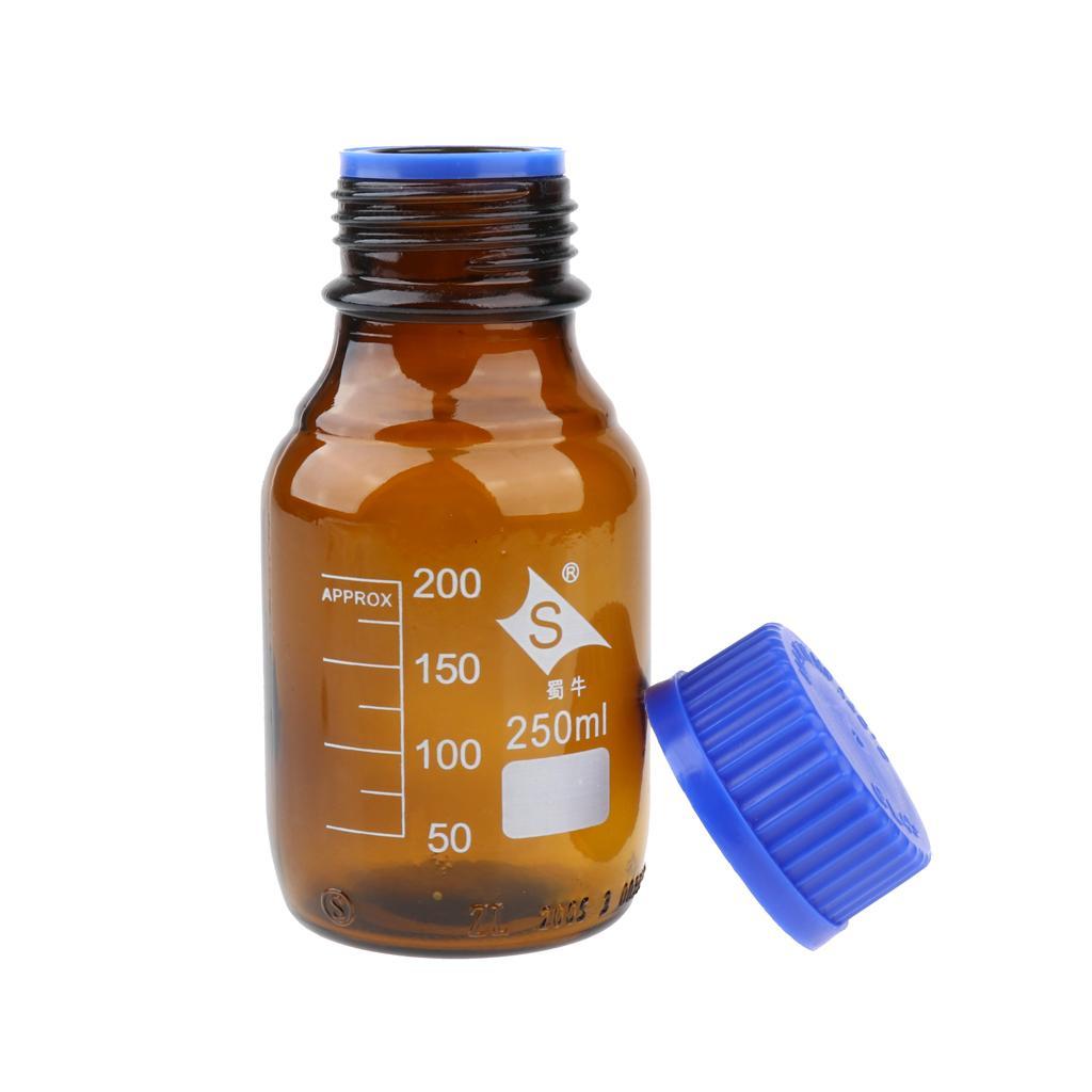 2 Pcs Graduated Round Glass Reagent Bottle With Scale Line Screw Cap 250mL