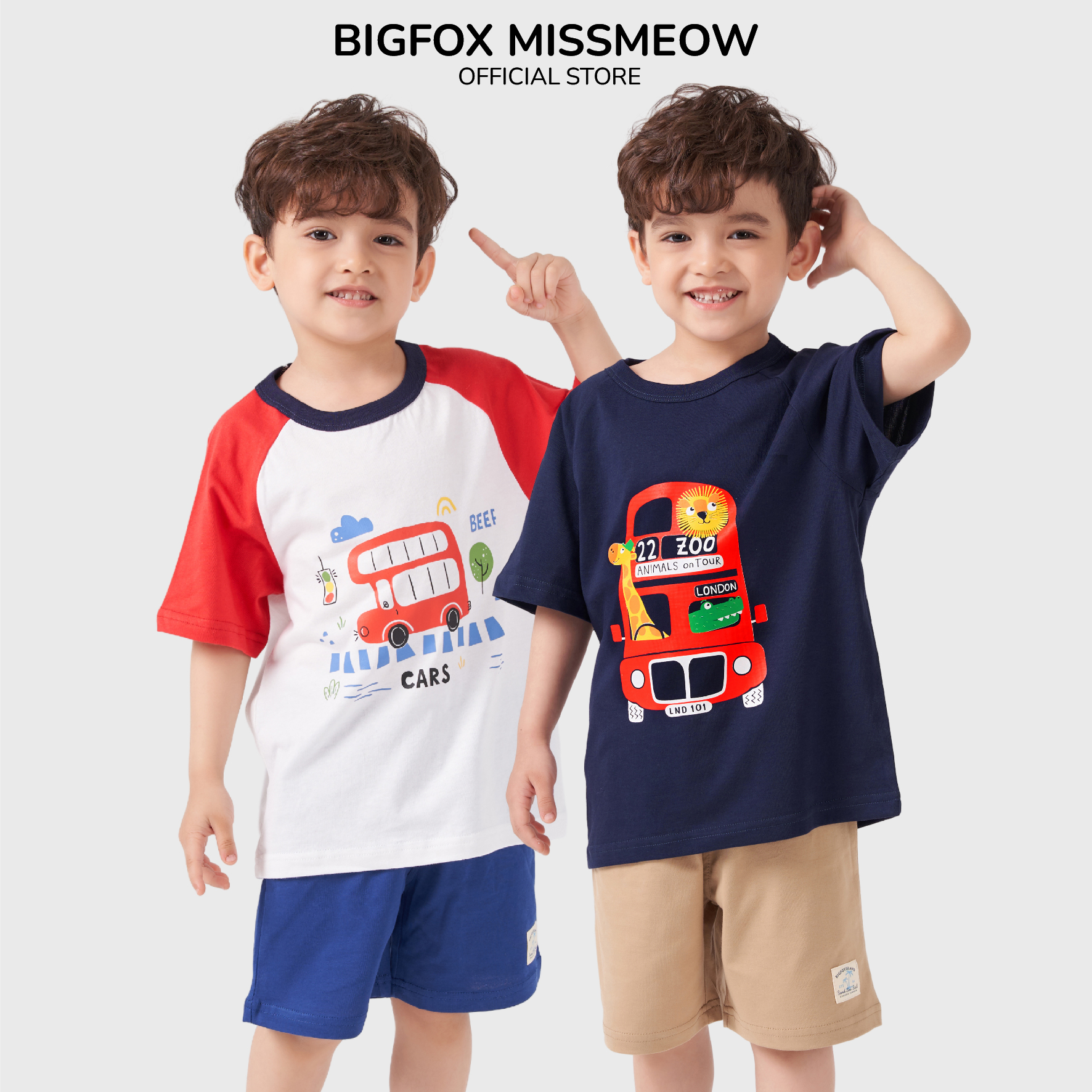 Áo cộc tay bé trai BIGFOX - MISS MEOW size đại mặc nhà mùa hè, áo phông cho bé trai chất cotton phong cách Âu Mỹ cỡ 3-8 tuổi 10 - 26 kg QATE 01