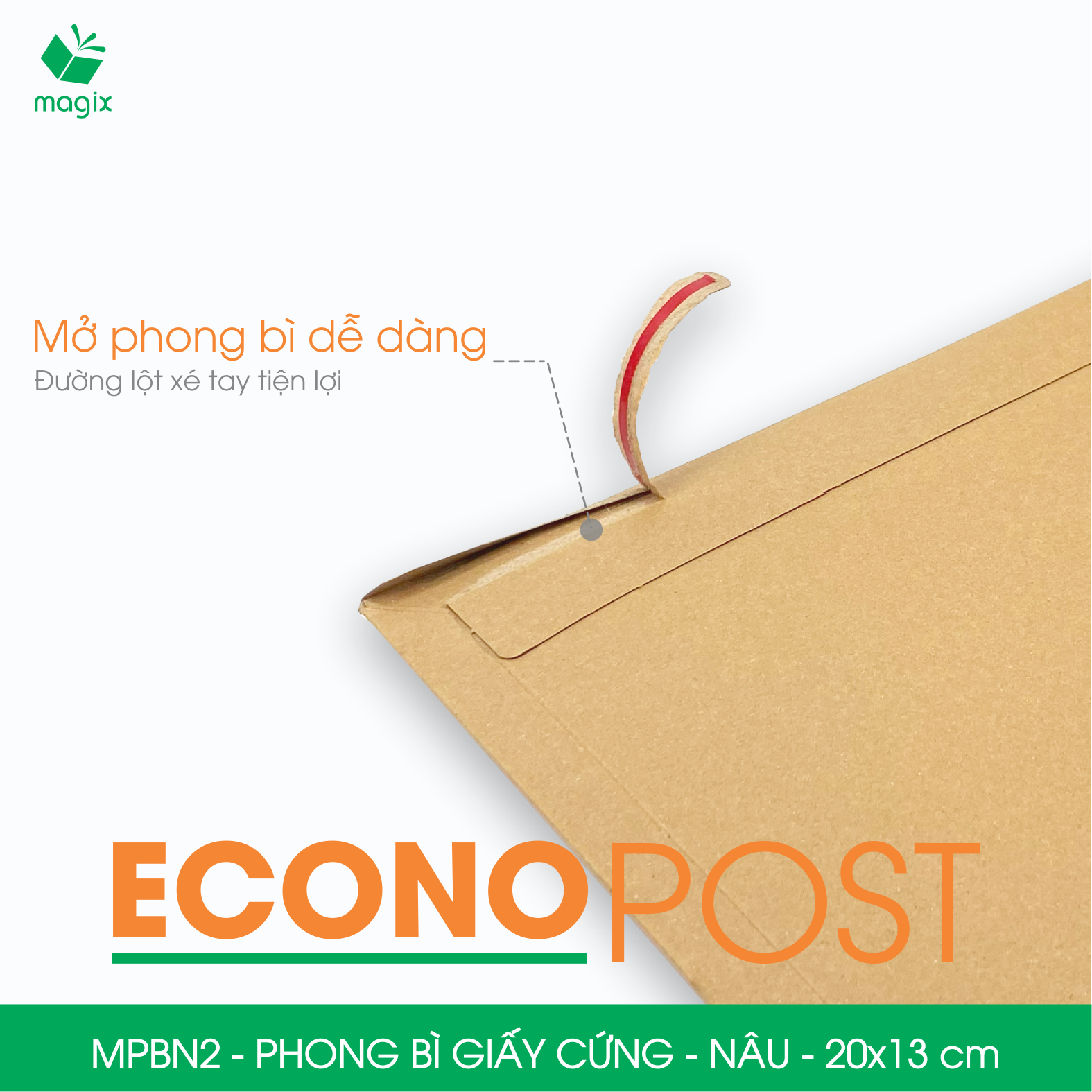 MPBN2 - 20x13 cm - Combo 60 phong bì giấy cứng đóng hàng màu nâu thay thế túi gói hàng