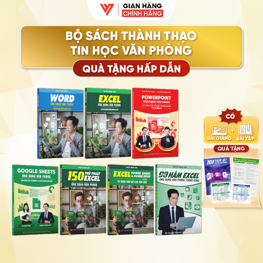 Combo 7 sách Word - Excel - Powerpoint - Google Sheet - 150 TT - Power Query - 90 Hàm Excel ĐÀO TẠO TIN HỌC Ứng Dụng Văn Phòng Thông Dụng