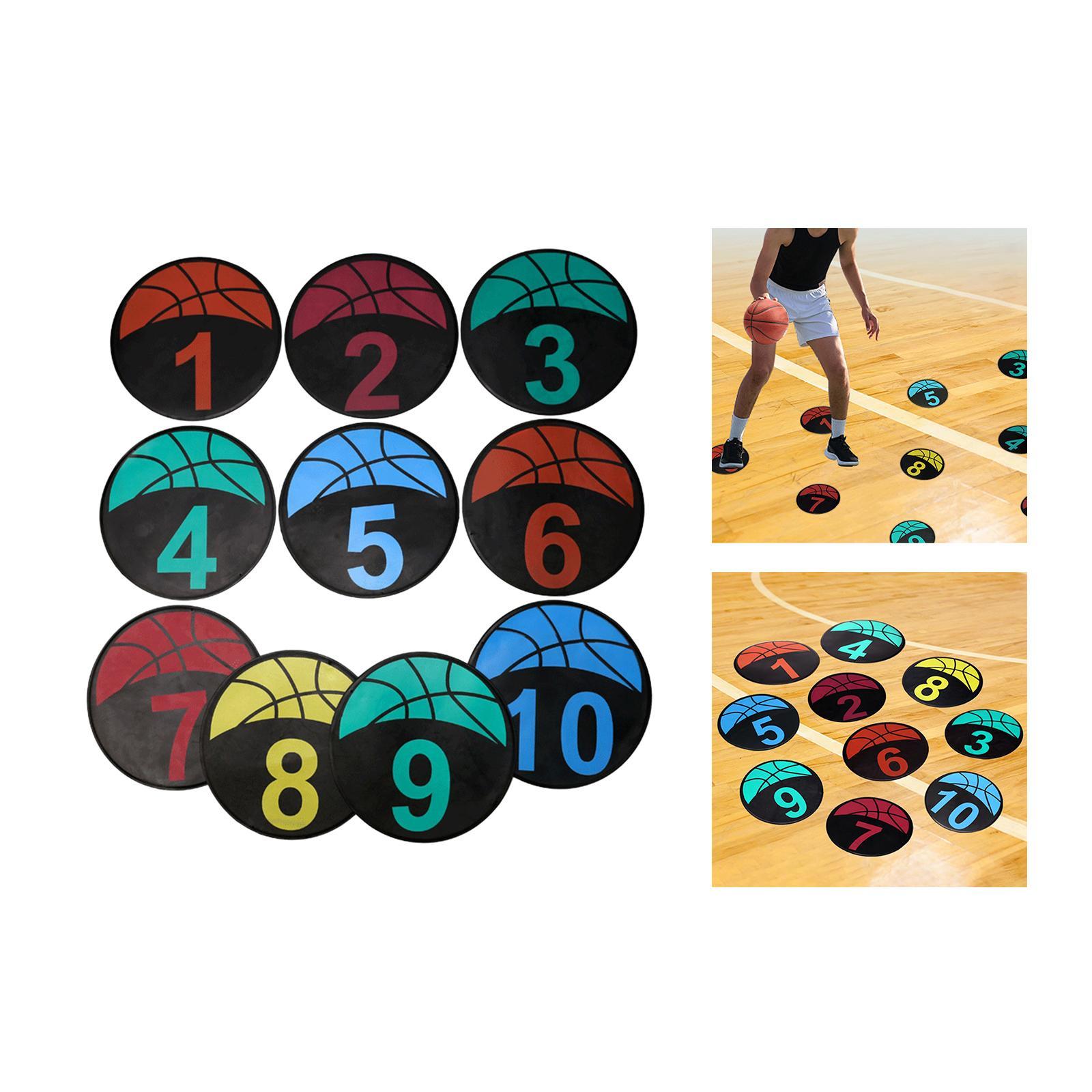 10Pcs Basketball Spot Markers Flat Disc Markers Gym Floor Anti Slip Footstep Mat Skill Training Mat Trainer Aid for Classroom Drills Soccer Sports