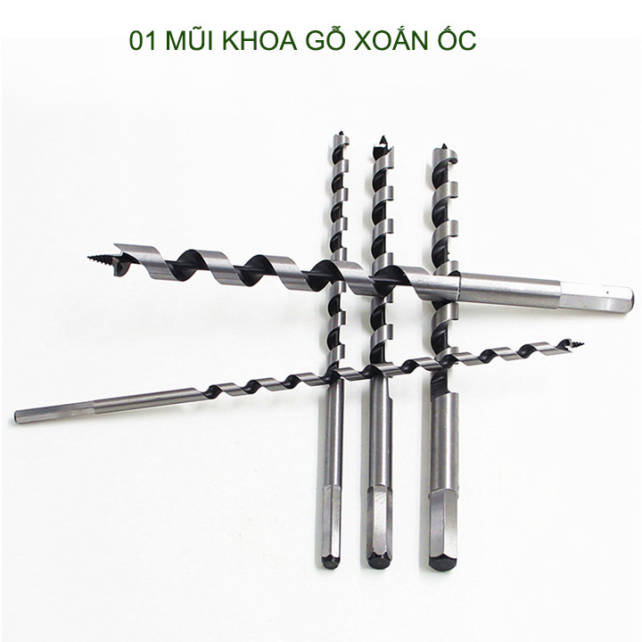 01 Mũi khoan gỗ xoắn ốc chiều dài 230-460mm tùy chọn, bằng thép cacbon cứng