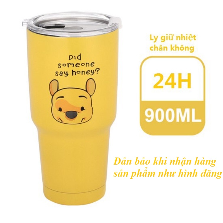 Ly Giữ Nhiệt Chân Không Cao Cấp Hình Gấu Siêu Dễ Thương Màu Vàng