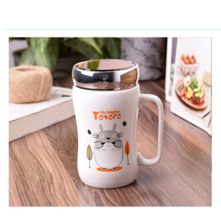 Ly sứ giữ nhiệt có nắp gương, cốc in hình totoro dễ thương dung tích 450ml mã CS05 - giao họa tiết ngẫu nhiên