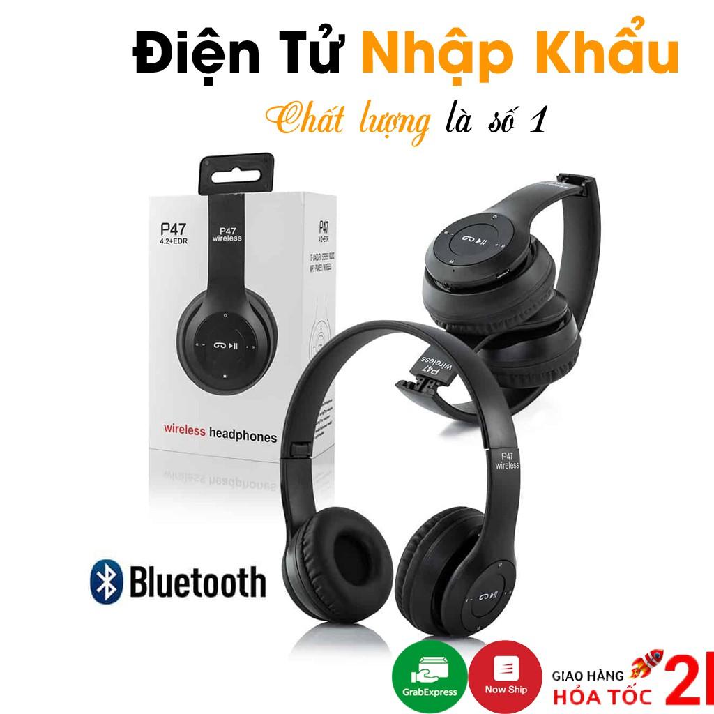 Tai Nghe Chụp Tai Bluetooth P47 Cao Cấp Có Khe Thẻ Nhớ, Nhỏ Gọn - Bảo Hành 6 tháng