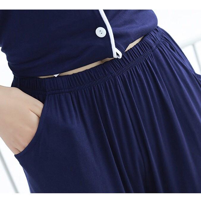 Bộ pyjama nữ vải thun modal mềm mịn viền trắng