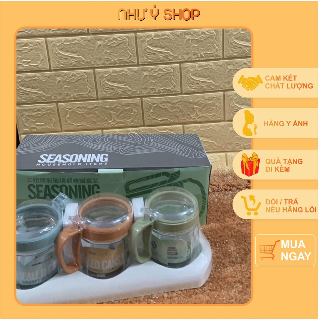 Bộ 3 lọ và bộ đôi lọ đựng gia vị thuỷ tinh có kệ