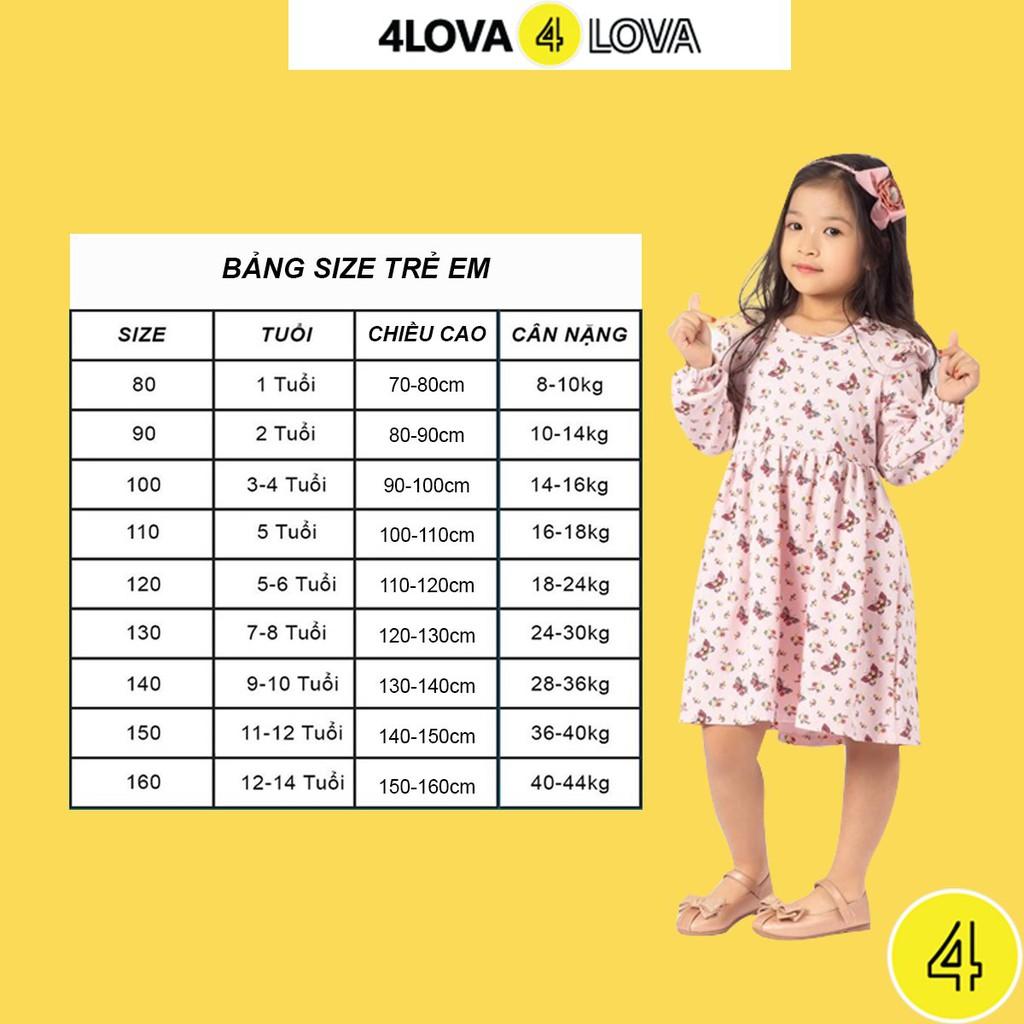 Váy bé gái dài tay chất thun cotton cổ sen dáng xoè hoạ tiết dễ thương 4LOVA