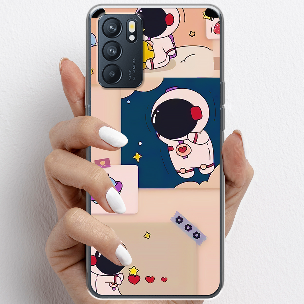 Ốp lưng cho Oppo Reno6 , Reno6 Z, Reno6 Pro nhựa TPU mẫu Phi hành gia nền cam