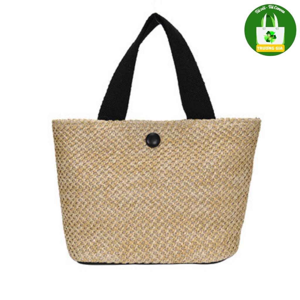 Túi Vải Rơm Cúc Bấm Cầm Tay đựng Đồ thời trang Trương Gia Túi Vải - Túi Canvas