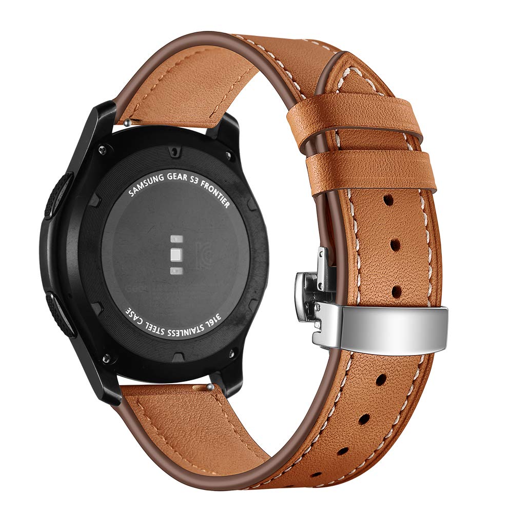 Dây Da Dành Cho Galaxy Watch 46, Huawei GT, Gear S3 Khóa Chống Gãy Màu Bạc (Size 22mm