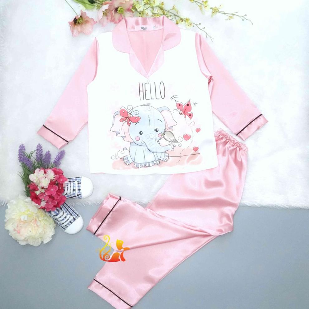 Đồ Bộ Pijama Phi Lụa &quot;Hình Voi&quot; Tay Dài Cho Bé - Từ 12kg - 42kg