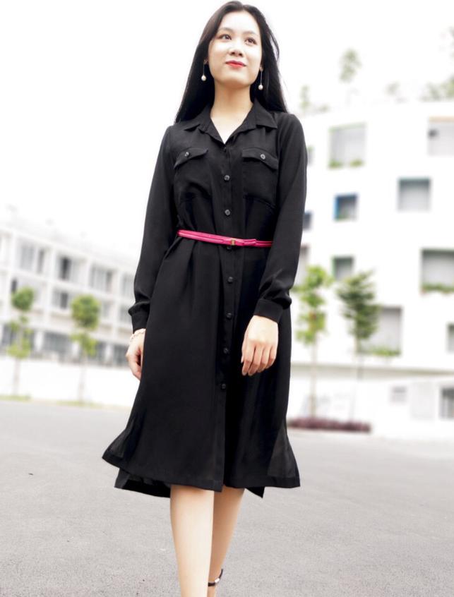 Đầm Nữ Dài Tay Kiểu Sơ Mi F’Amor - Đen (Size