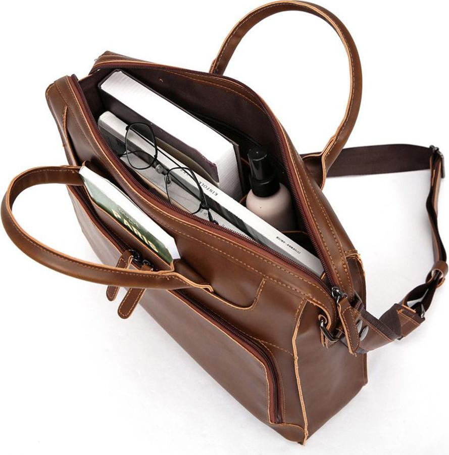 Men's Retro Business Bag Crazy Horse PU Leather Multi-Function briefcase