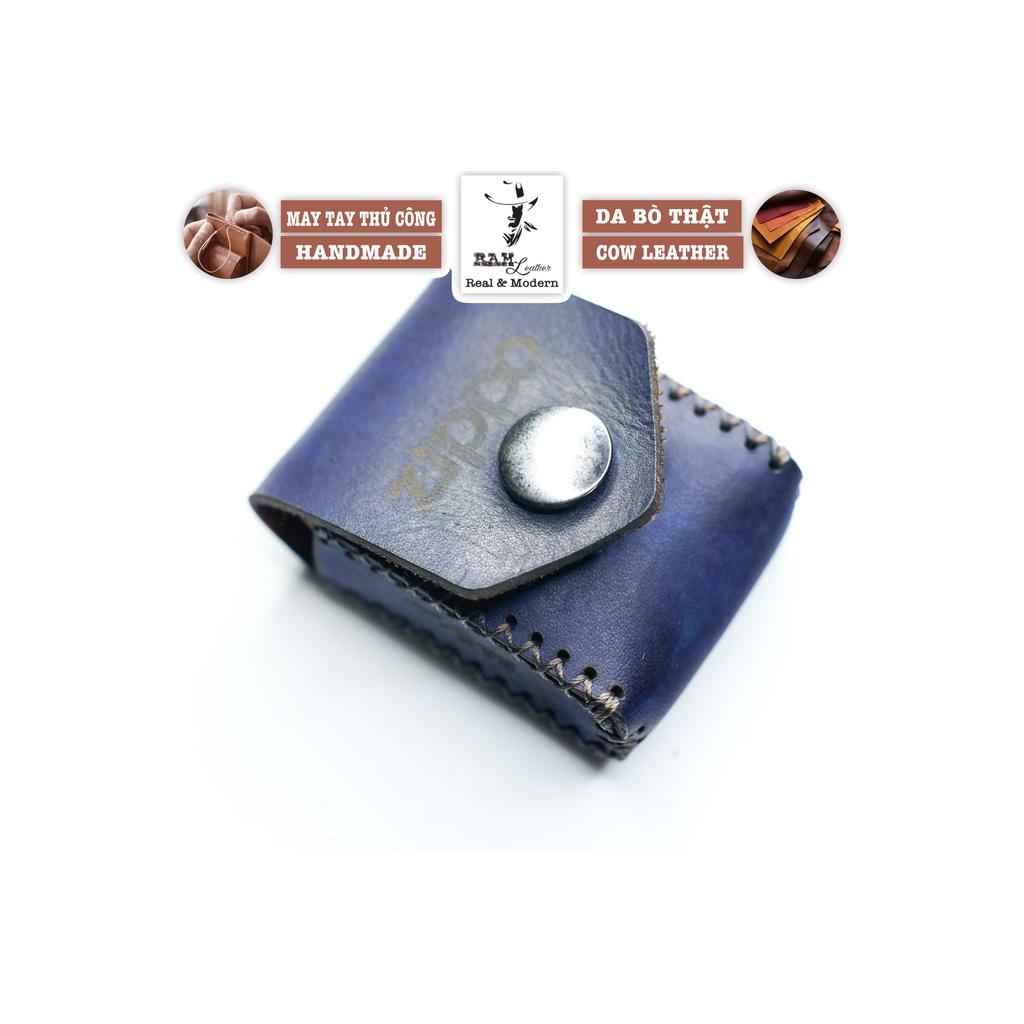 Bao da Zippo da bò thảo mộc cao cấp bền chắc nhuộm thủ công xanh dương chính hãng RAM Leather