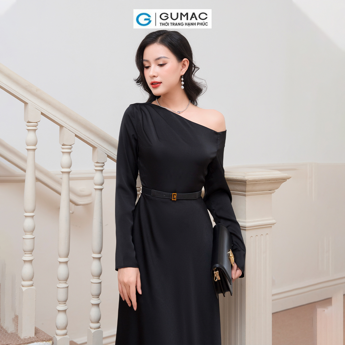 Đầm kiểu lệch vai thời trang GUMAC DD10053