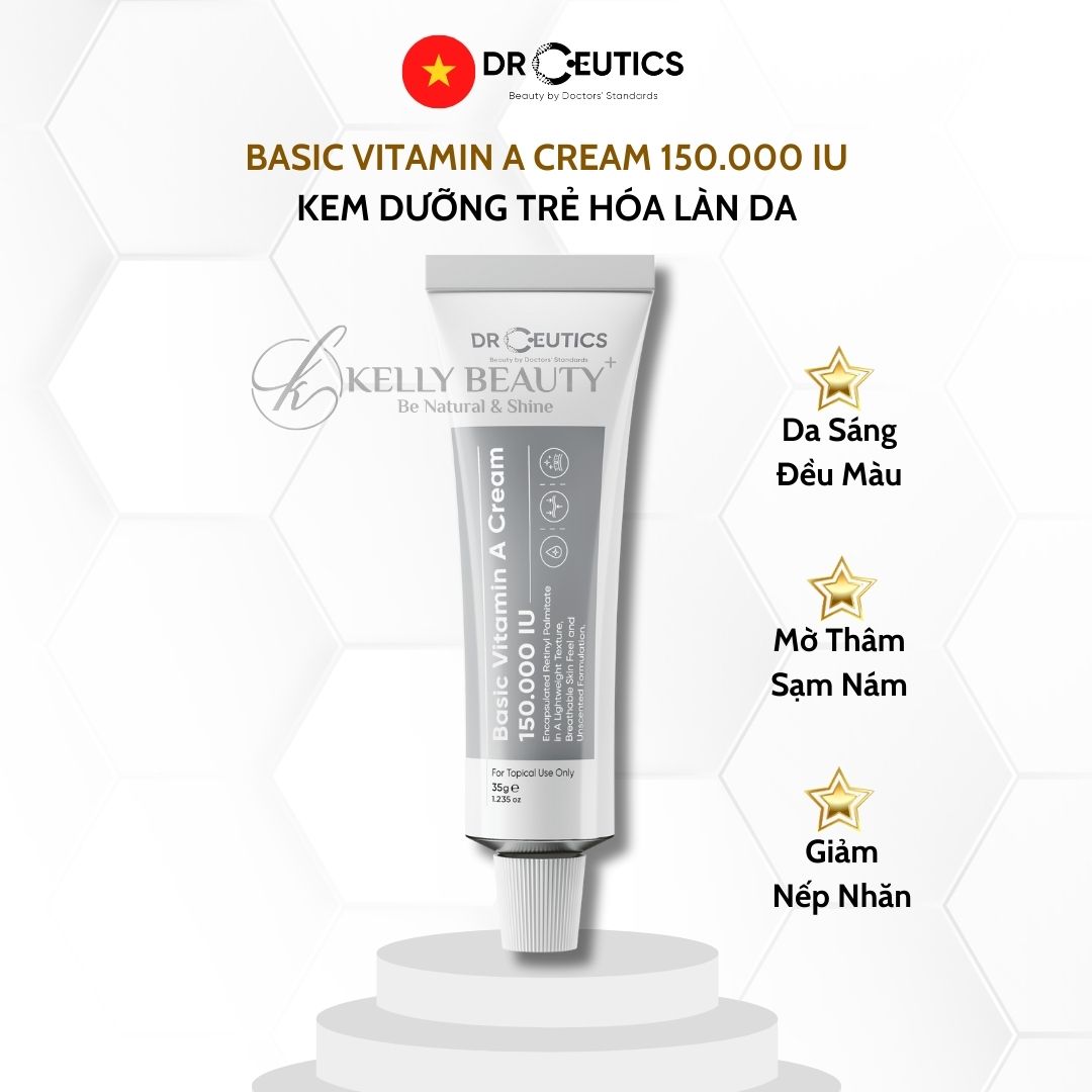 Kem Dưỡng Basic Vitamin A Cream 150.000 IU DrCeutics - Mờ Nếp Nhăn, Căng Mịn; Sáng Da, Mờ Thâm Nám | Kelly Beauty