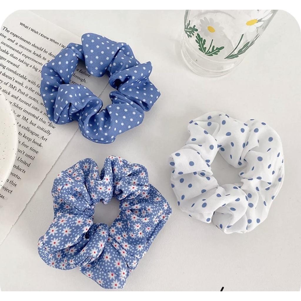 Combo 2 Cột tóc vải scrunchies họa tiết xanh mint