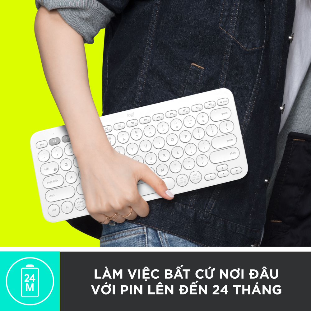 Bàn phím không dây Bluetooth Logitech K380 - Kết nối 3 thiết bị, giảm ồn, gọn nhẹ dễ mang đi, phù hợp Mac/ PC/ Laptop/ Điện thoại - Hàng chính hãng - Màu Trắng