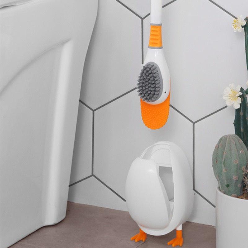 Bộ Bàn Chải Vệ Sinh Toilet Hình Vịt Bằng Silicone Tiện Dụng - Cọ Chà Toilet Silicol Có Hộp Đựng