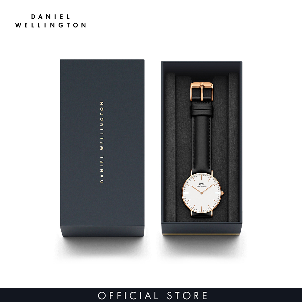 Đồng hồ Nam, Nữ Daniel Wellington dây da - Classic Sheffield mặt trắng - vỏ vàng hồng