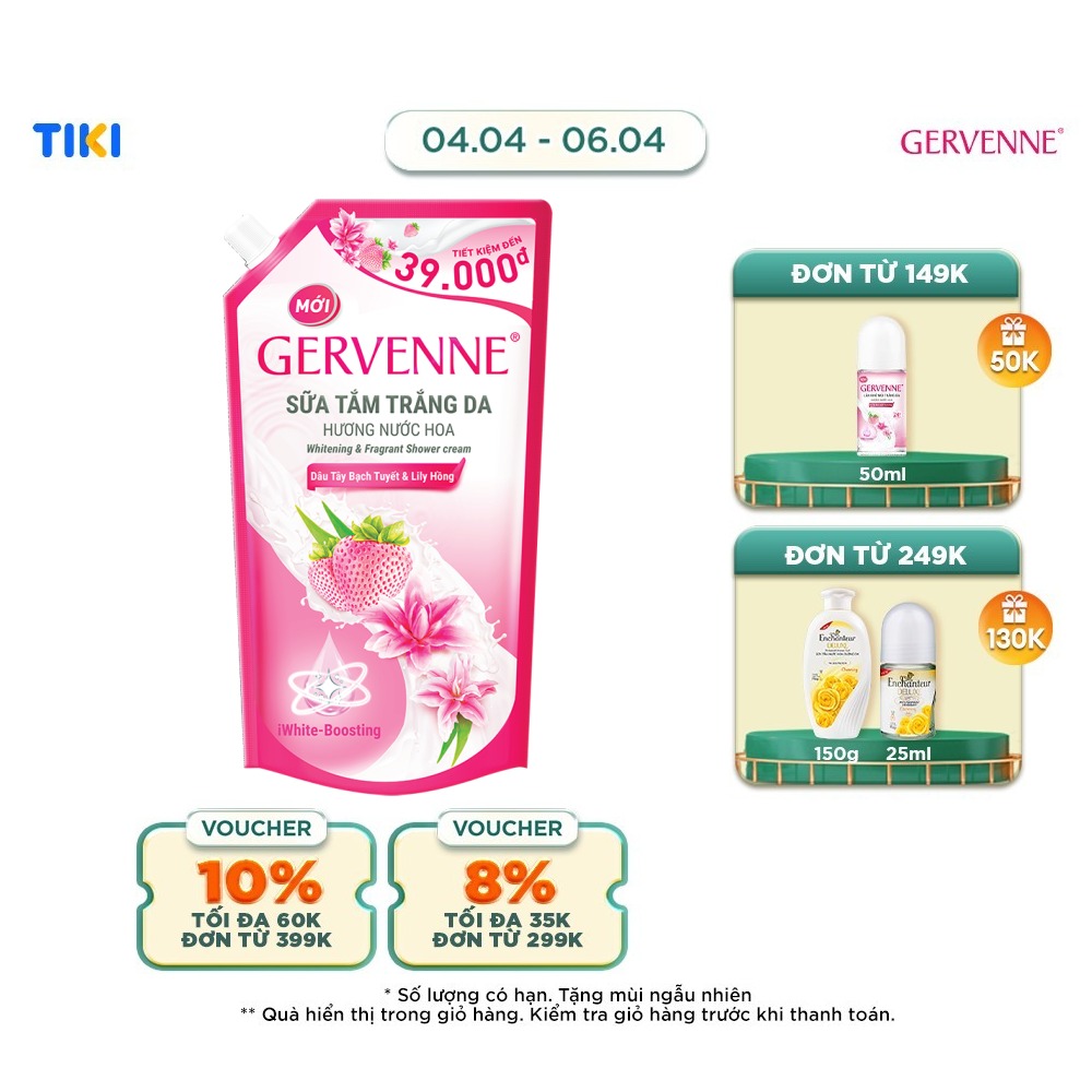 Túi sữa tắm dâu tây bạch tuyết &amp; Lily hồng 900g