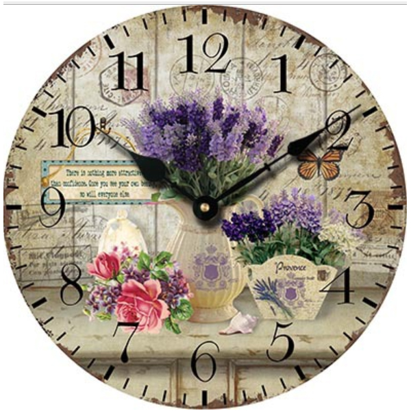 Đồng hồ treo tường Vintage Phong cách Châu Âu hình tròn DH11 hoa Lavender