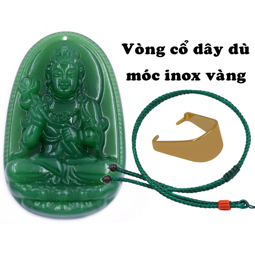 Mặt dây chuyền Phật Đại thế chí đá xanh lá 3.6 cm kèm móc inox vàng và vòng cổ dây dù xanh lá, Mặt Phật bản mệnh