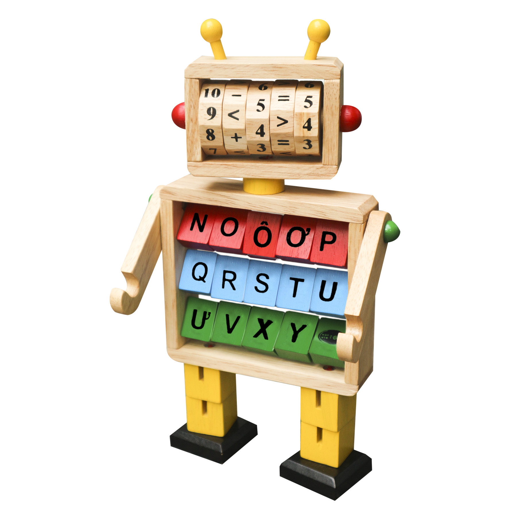 Bộ robot học toán phép tính và chữ cái tiếng Việt | Đồ chơi người máy robo gỗ Việt Nam