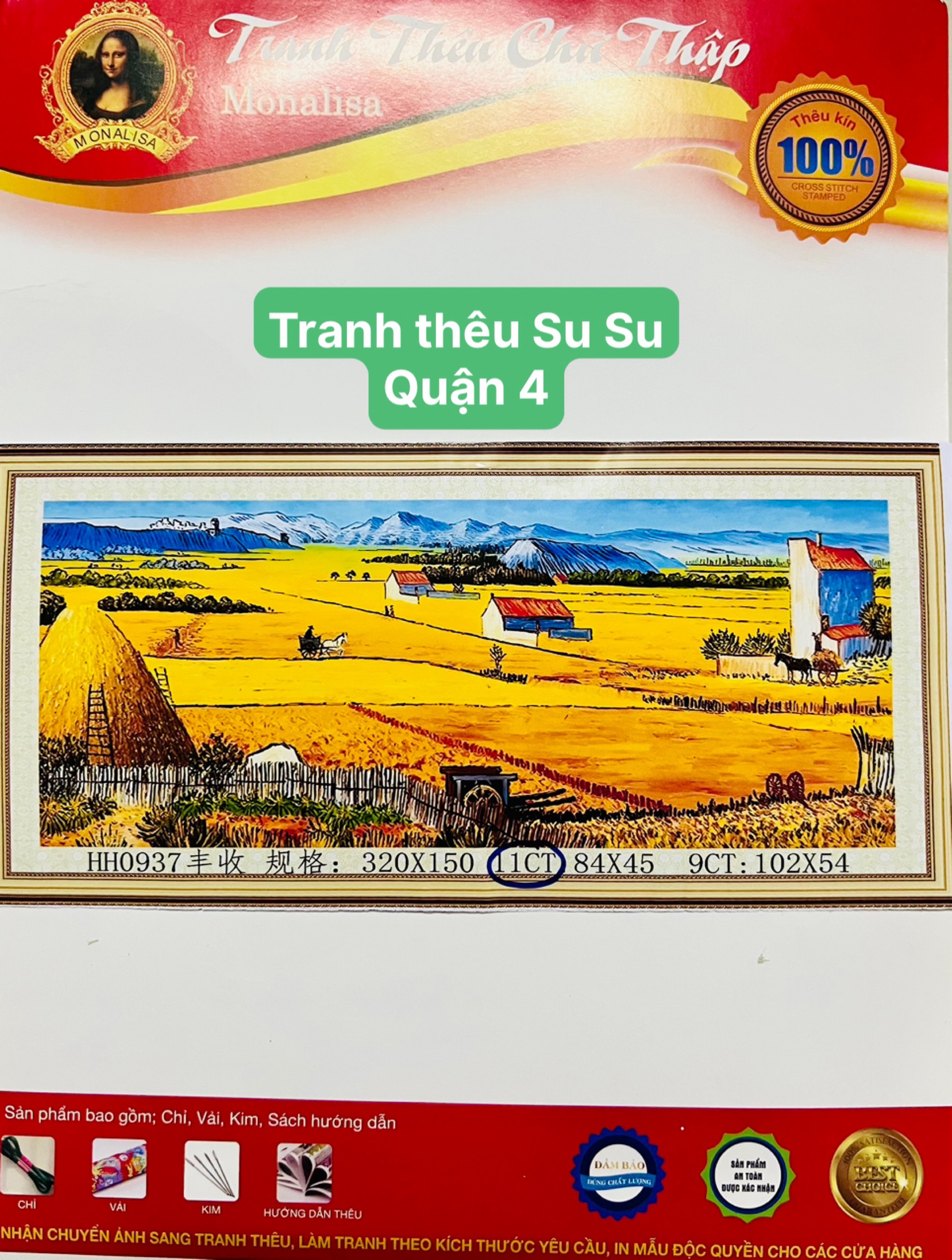 Tranh thêu kín Cánh đồng lúa miền tây HH0937, kích thước 83 x 43 cm