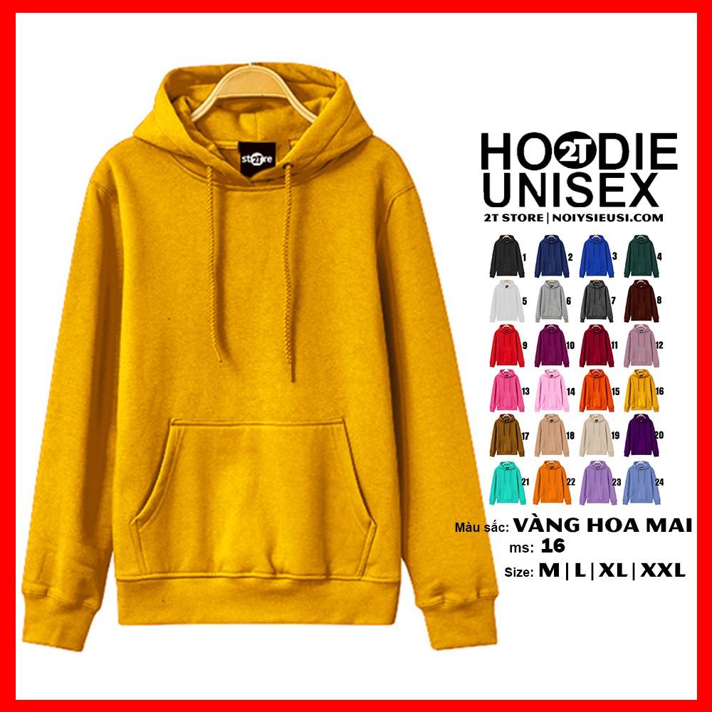 Áo hoodie unisex 2T Store H16 màu vàng hoa Mai khoác nỉ chui đầu nón 2 lớp dày dặn đẹp chất lượng