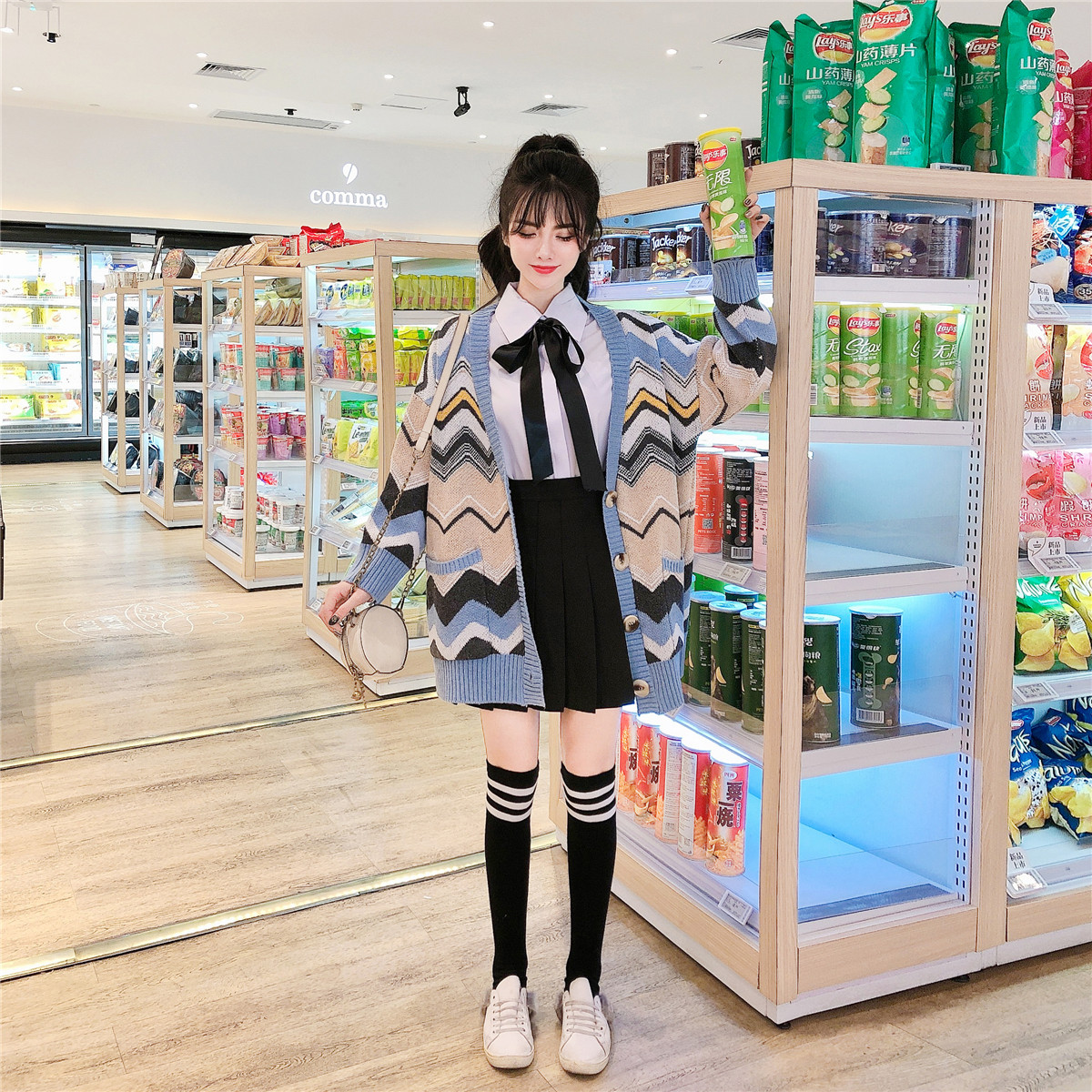 Áo khoác len cardigan gợn sóng màu cute – DL01199