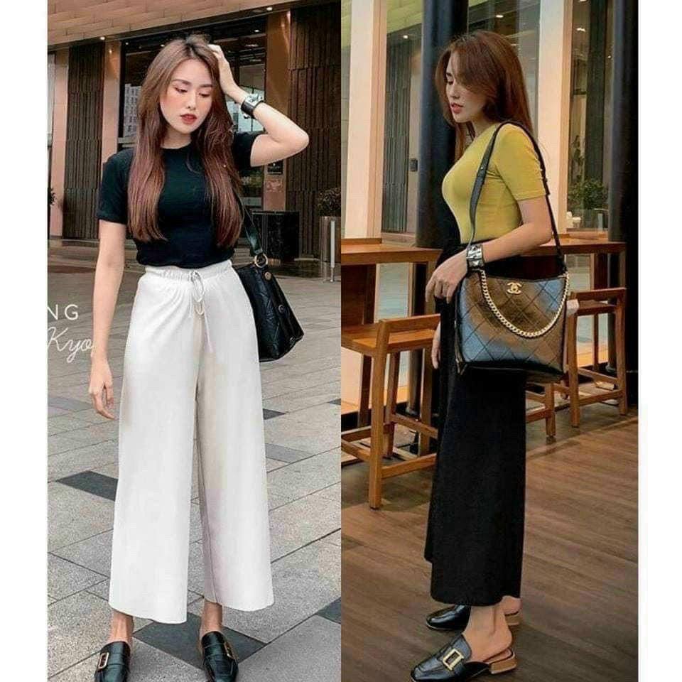 QUẦN SUÔNG ỐNG RỘNG CHẤT THUN TĂM (COTTON LEN TĂM) 6 MÀU DÀNH CHO NỮ THỜI TRANG NỮ BANAMO FASHION 941