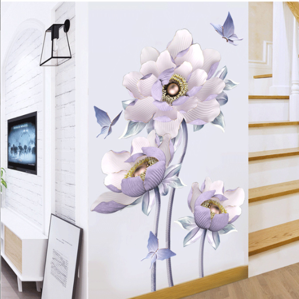 Decal trang trí tường - Hoa mẫu đơn Tím nhạt tao nhã